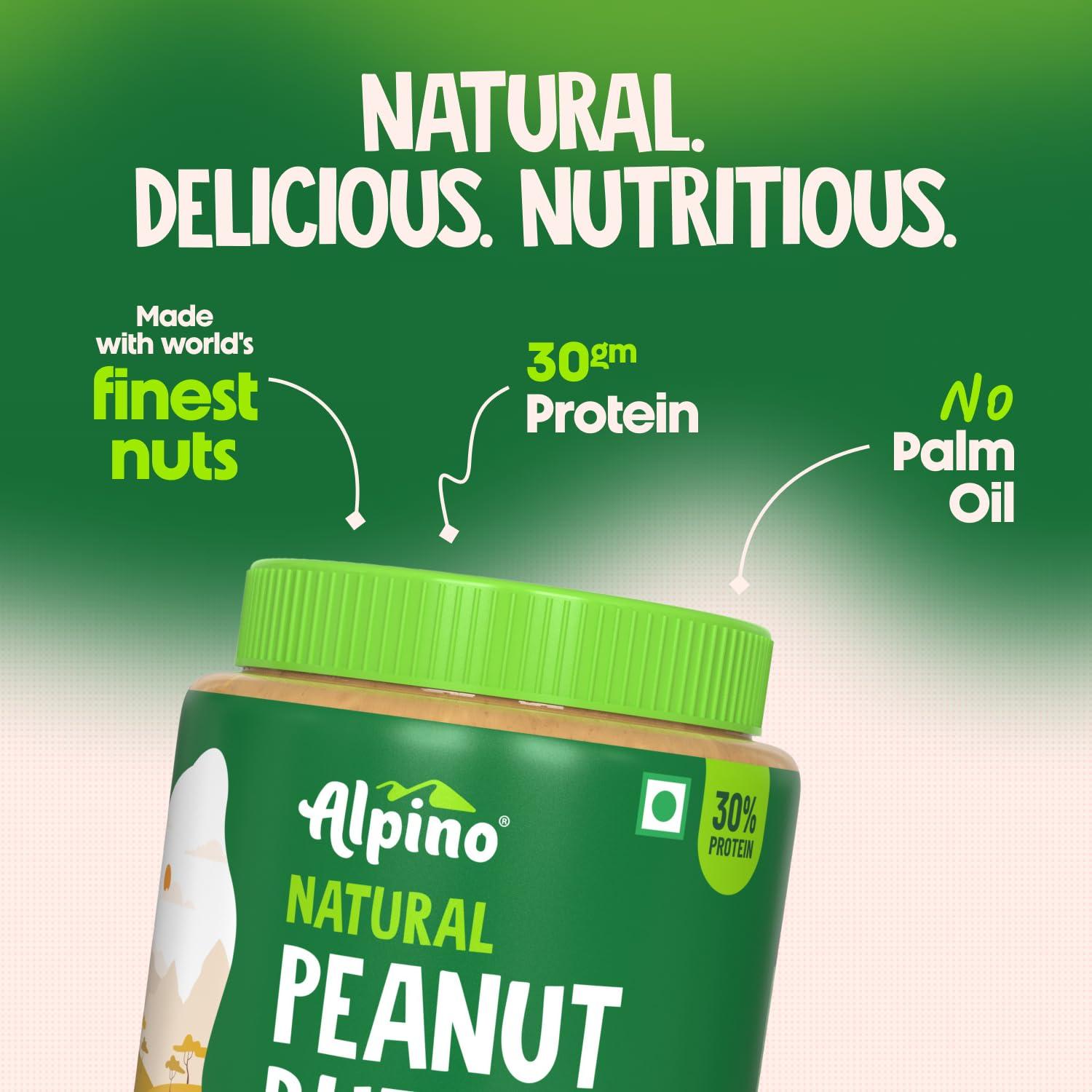 Alpino ALPINO Natural Peanut Butter Smooth 800g - Made with 100% Roasted Peanuts - 30g Protein, No Added Sugar & Salt, non-GMO, Gluten Free, Vegan Plant Based, Unsweetened Peanut Butter Creamy 400g, Pack of 2