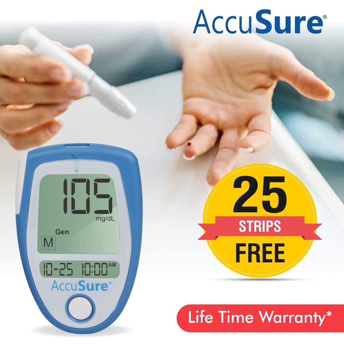 AccuSure AccuSure Blood Glucose Monitoring System Test Strips, 25 Count (Multi Color)