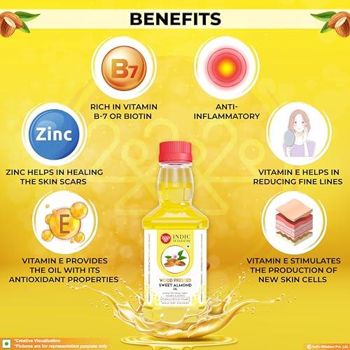 IndicWisdom IndicWisdom Wood Pressed Sweet Almond Oil 100 ml (Cold Pressed Sweet Almond Oil - Extracted on Wooden Churner)
