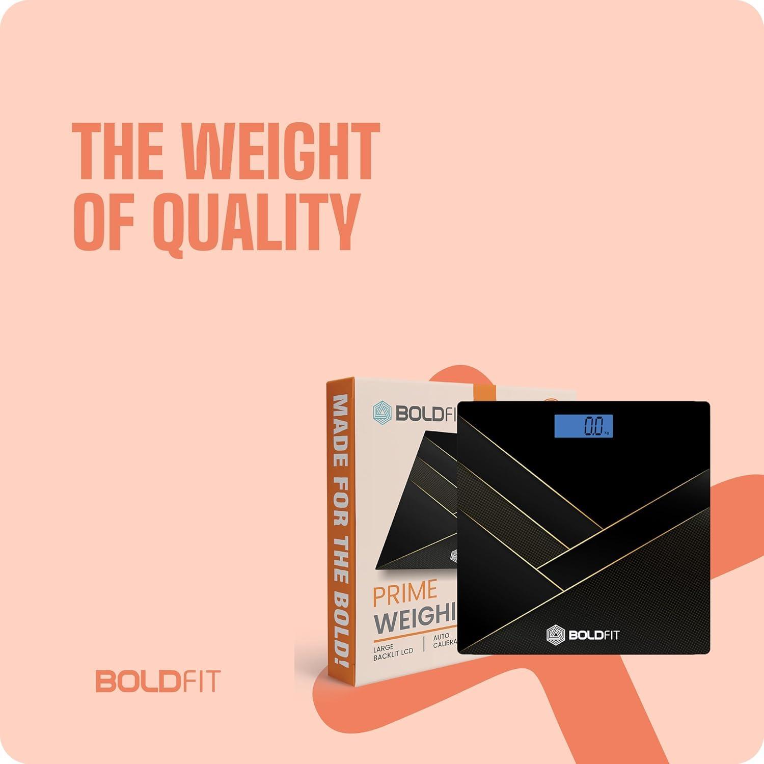 Boldfit Boldfit Weight Machine for Body Weight Weighing Machine Digital Bathroom Scale for Human Body Weight Measurement Extra Thick Weighing Scale for Home with Large LCD Display 18Months Warranty-BlackGold