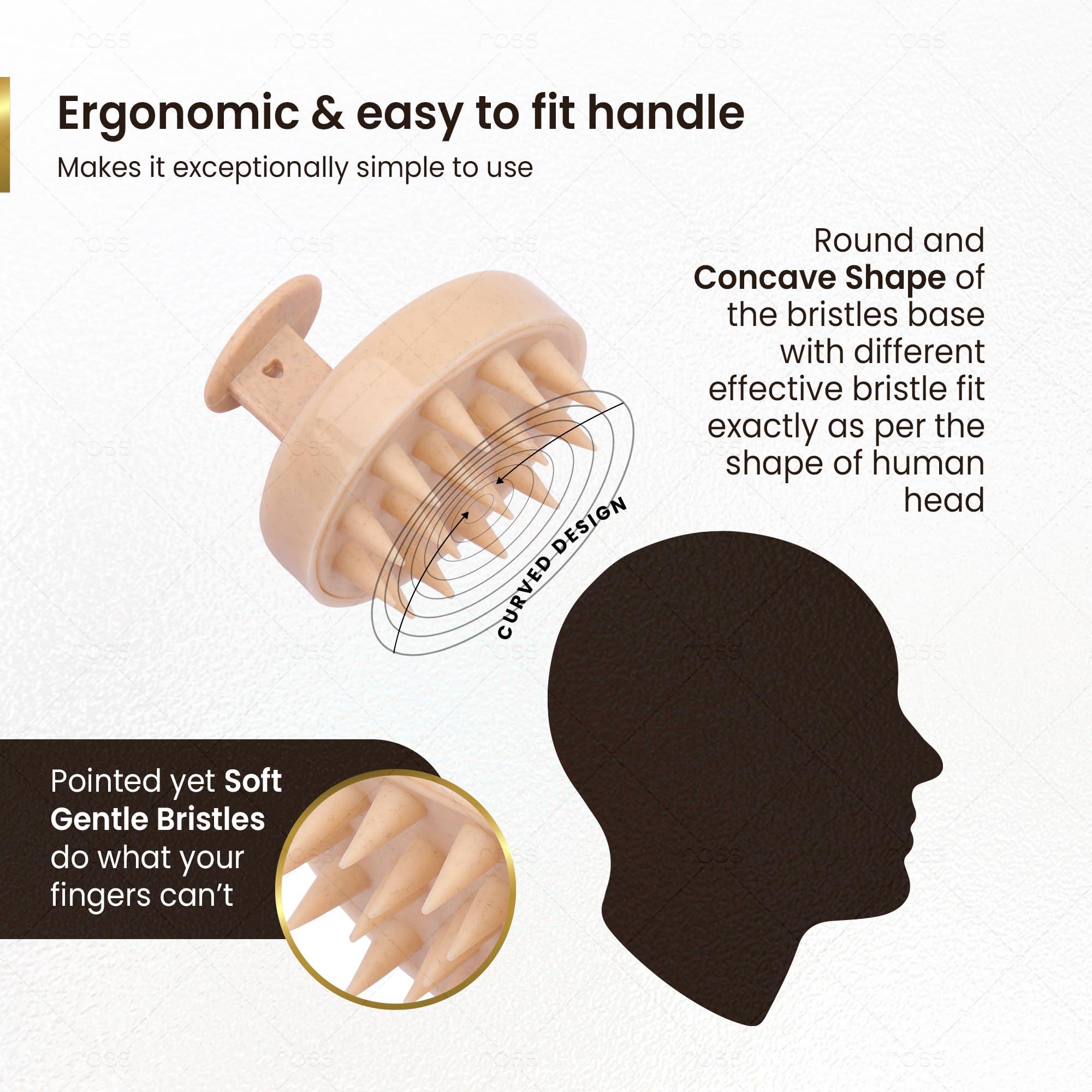Ross Ross Round Hair Scalp Manual Massager Shampoo Hair Brush, Super Soft Bristles for Exfoliating, Anti-Dandruff (Textured Beige)