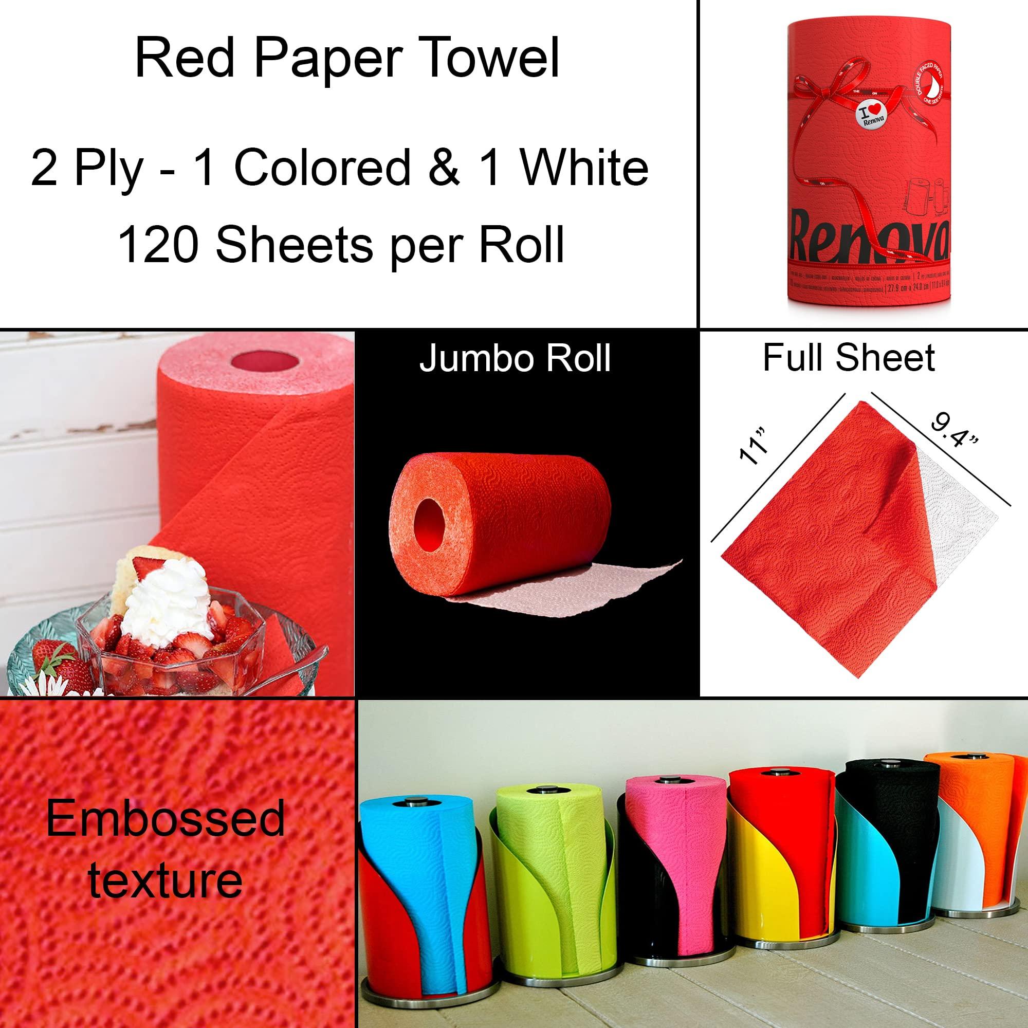 Renova Renova Paper Jumbo Kitchen Towel, 120 Pulls, 2-ply, Strong & Extra Absorbent, Red | 100% Virgin Pulp (1 Jumbo Roll is Equivalent to 3 Regular Rolls)
