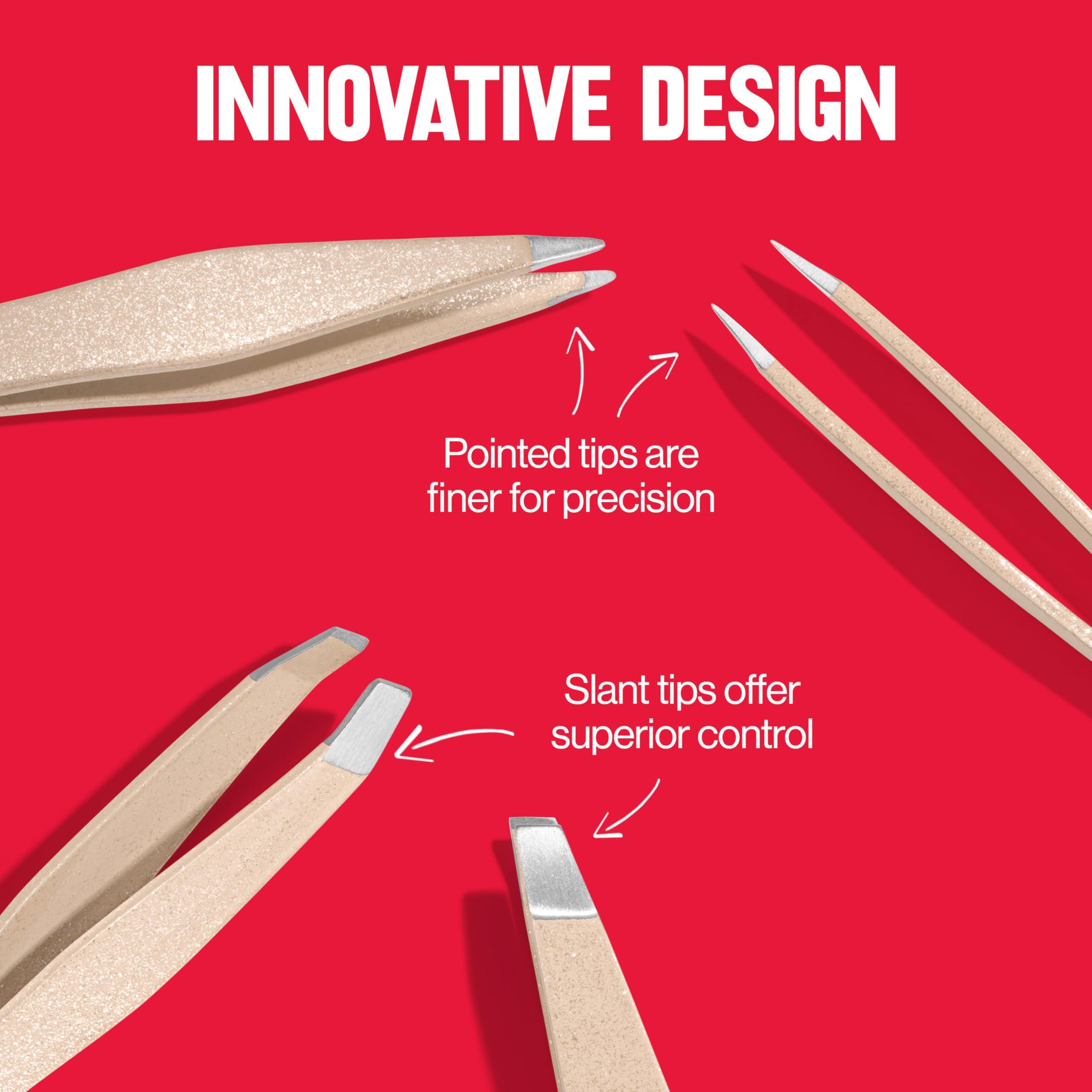 REVLON Revlon Designer Series Mini Tweezer Set, Hair Removal Tool Kit with Mini Slant-tip and Point Tip Tweezers, Portable and Easy to Use Made with Long Lasting Stainless Steel, 1 Count