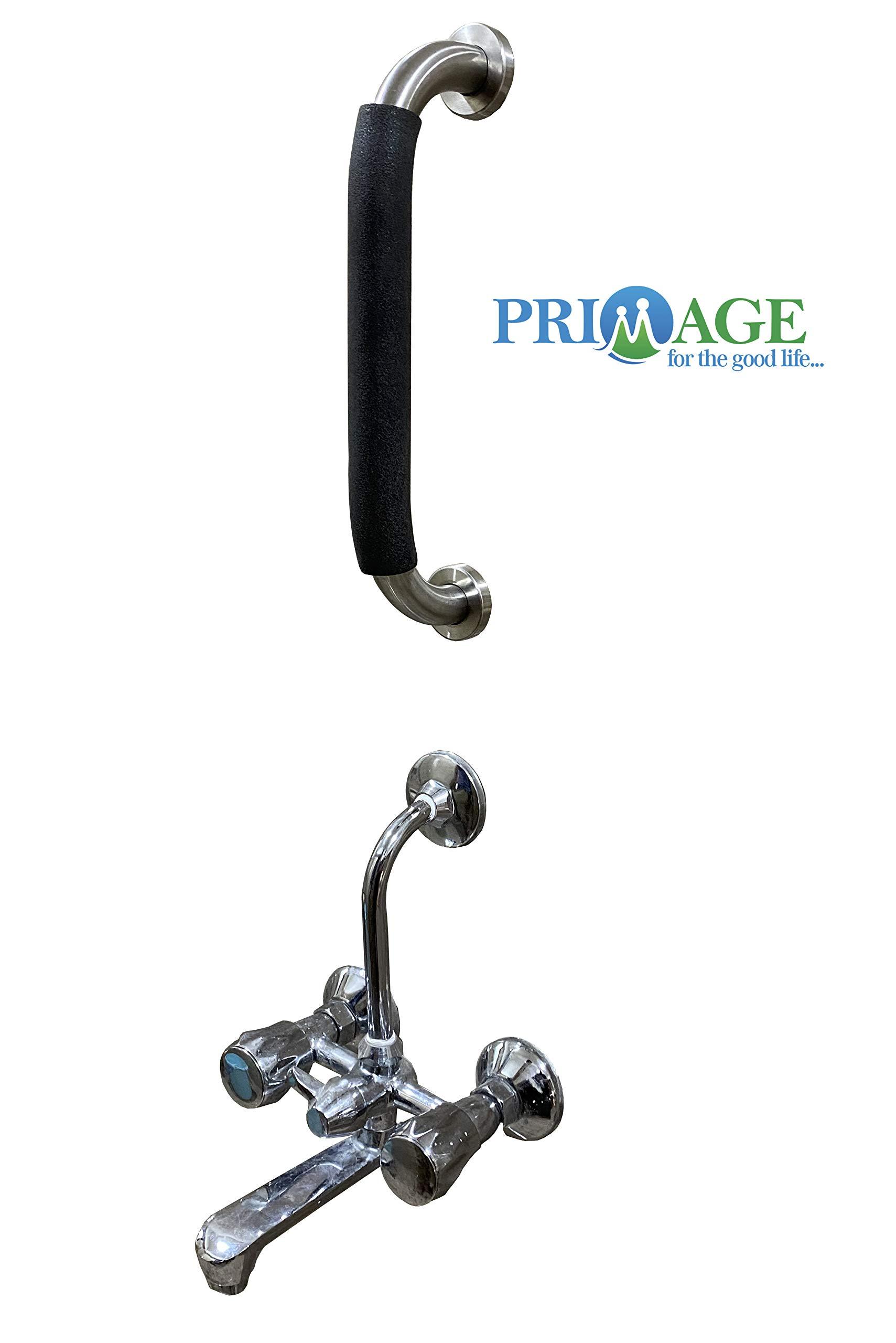 Primage - for the good life Primage - for the good life Stainless Steel Bathroom Safety Grab Bar with Anti-Slip Grip (12 Inch Length, 1.5 Inch Diameter)