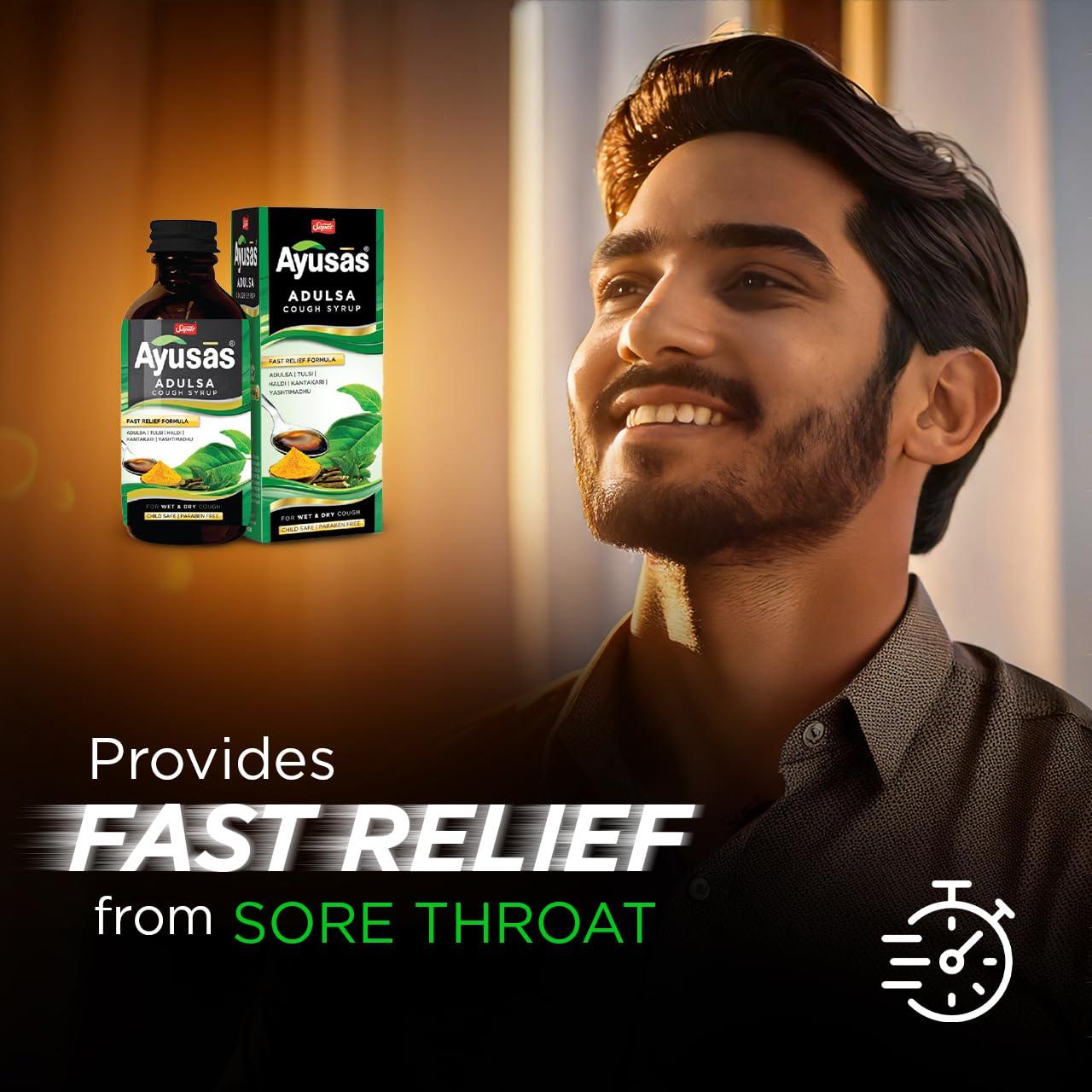 AYUSAS AYUSAS Sapat Adulsa Cough Syrup, Paraben Free, Child Safe, Triple-action formula,100% Natural for Wet and Dry Cough, (200 ml) (Pack of 2)