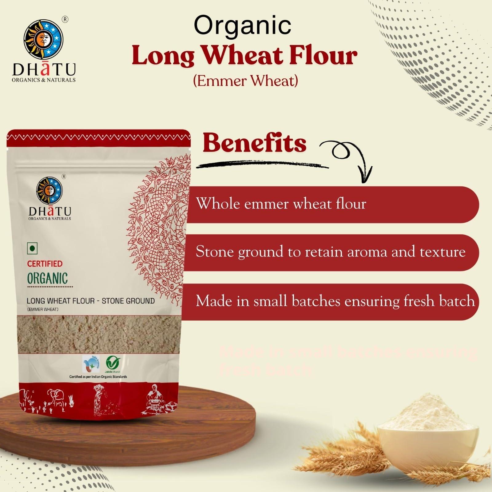 Dhatu Dhatu Organics & Naturals Long Emmer Wheat Flour, 500 g - Khapli Atta, Farro Flour, Sambha Wheat