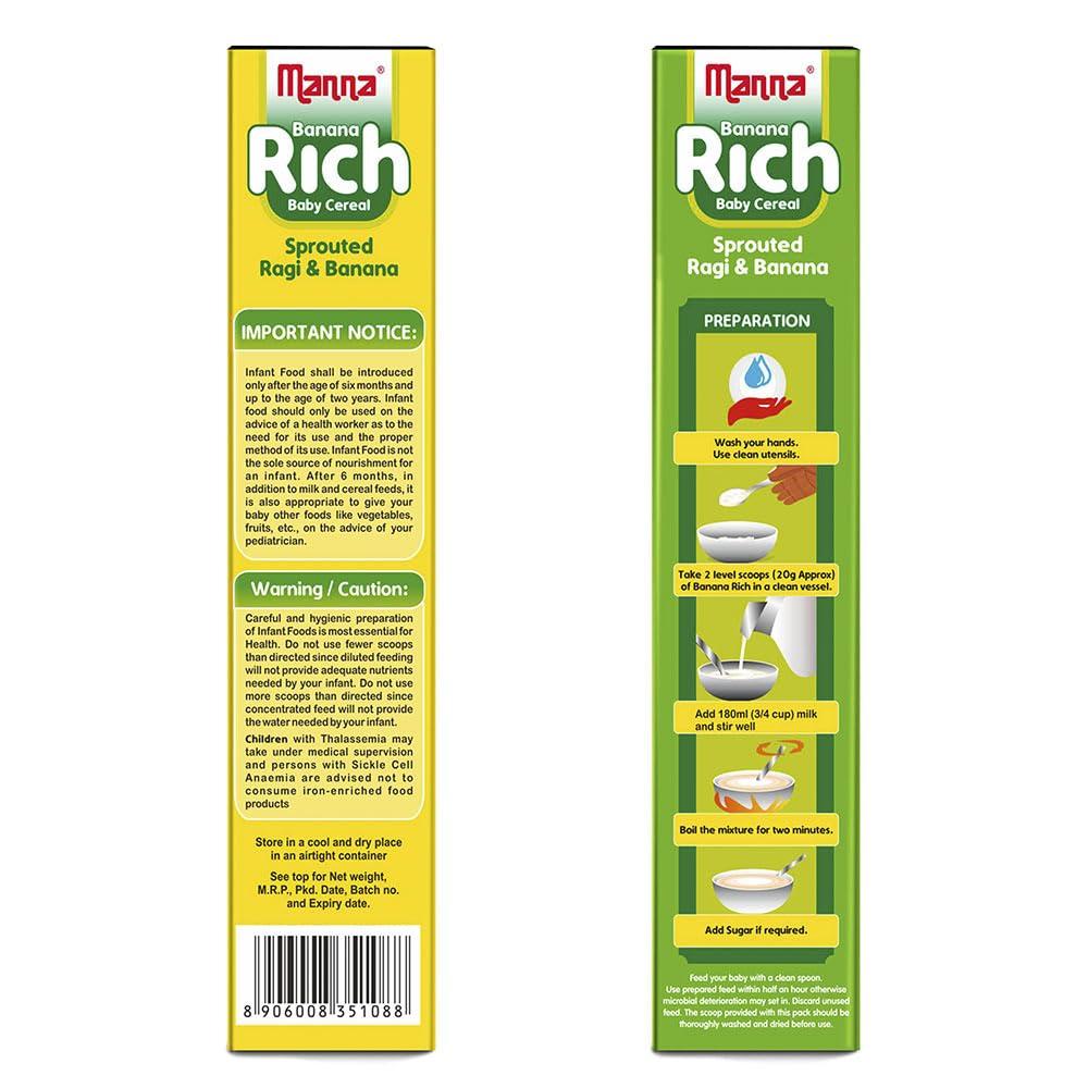 Manna Manna Baby Cereal | Baby Food (6+Months) Sprouted Ragi & Banana Rich | 100% Natural Health Mix -200Gm