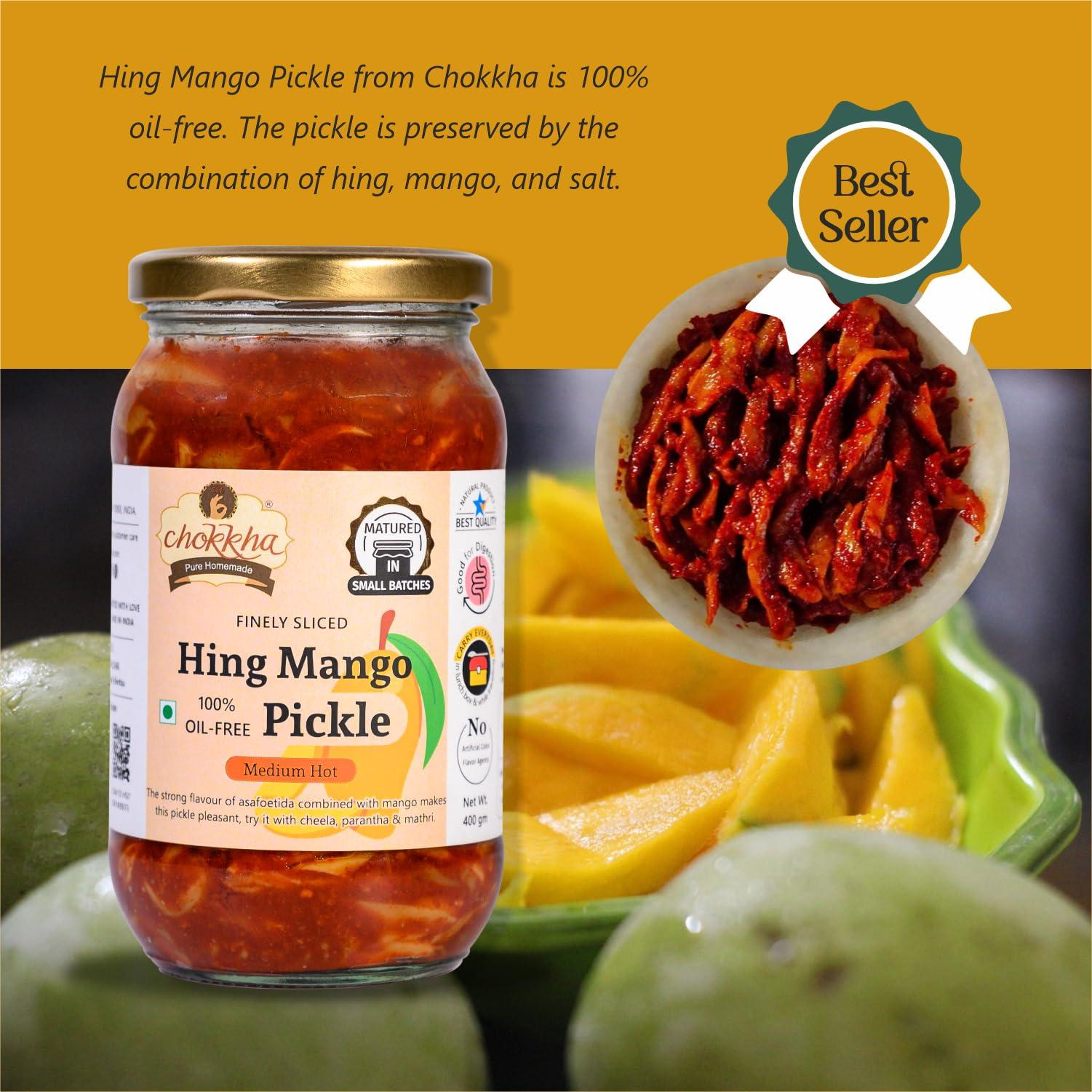 Chokkha Chokkha Traditional Homemade Hing Mango Pickle | Senda Namak | No Colour |100% Oil-Free | 200 Gm