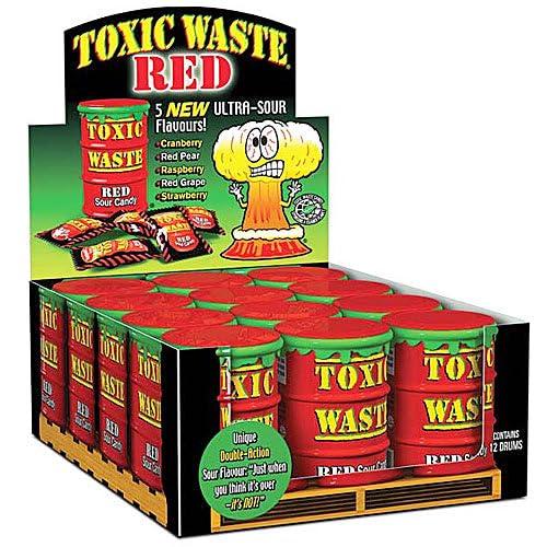 Toxic Waste Toxic Waste Red Sour Candy Assortment Of Cranberry, Strawberry, Raspberry, Red Pear, & Red Grape Flavour Sour Hard Boiled Sweets 42g (UK) (Imported)