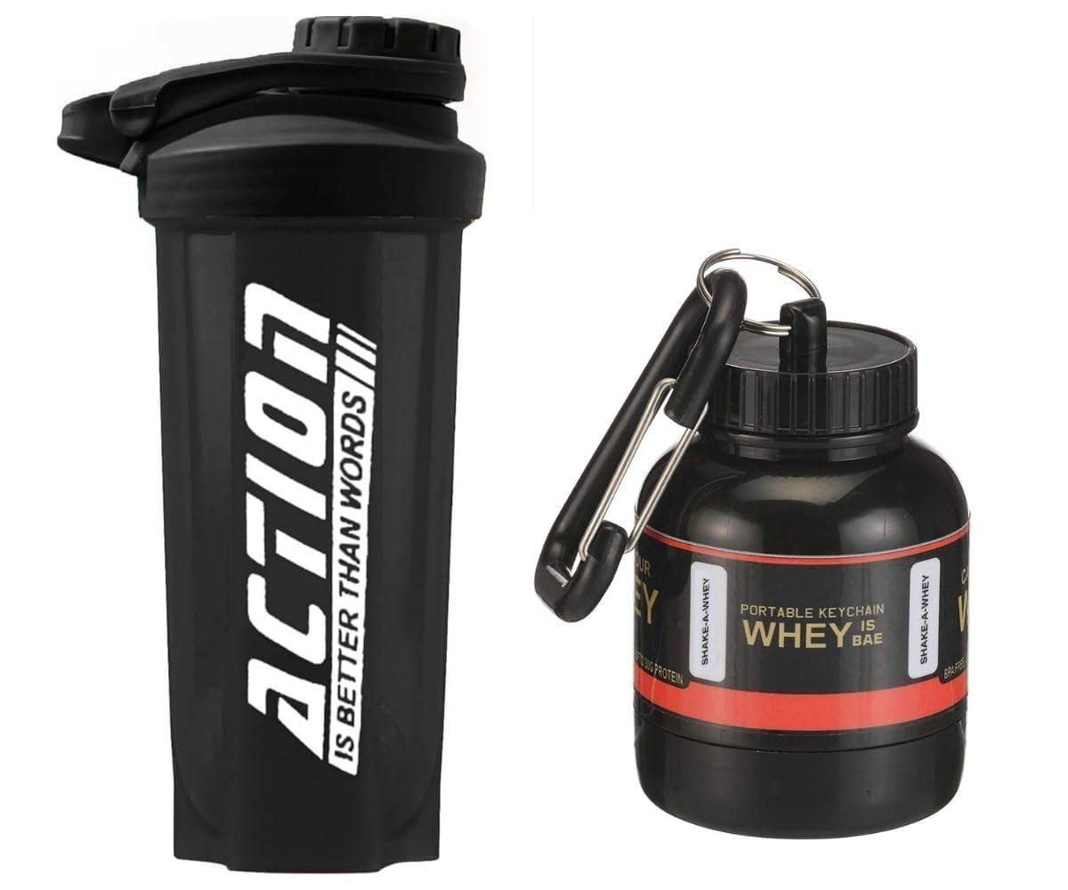 ELLEGIANT ELLEGIANT Gym Shaker Bottle for Protein Shake | Combo Pack with Portable Protein Powder Container | Supplement Powder Carrying Funnel with carbiner Key Chain |Combo Pack of 2 | 700 ML