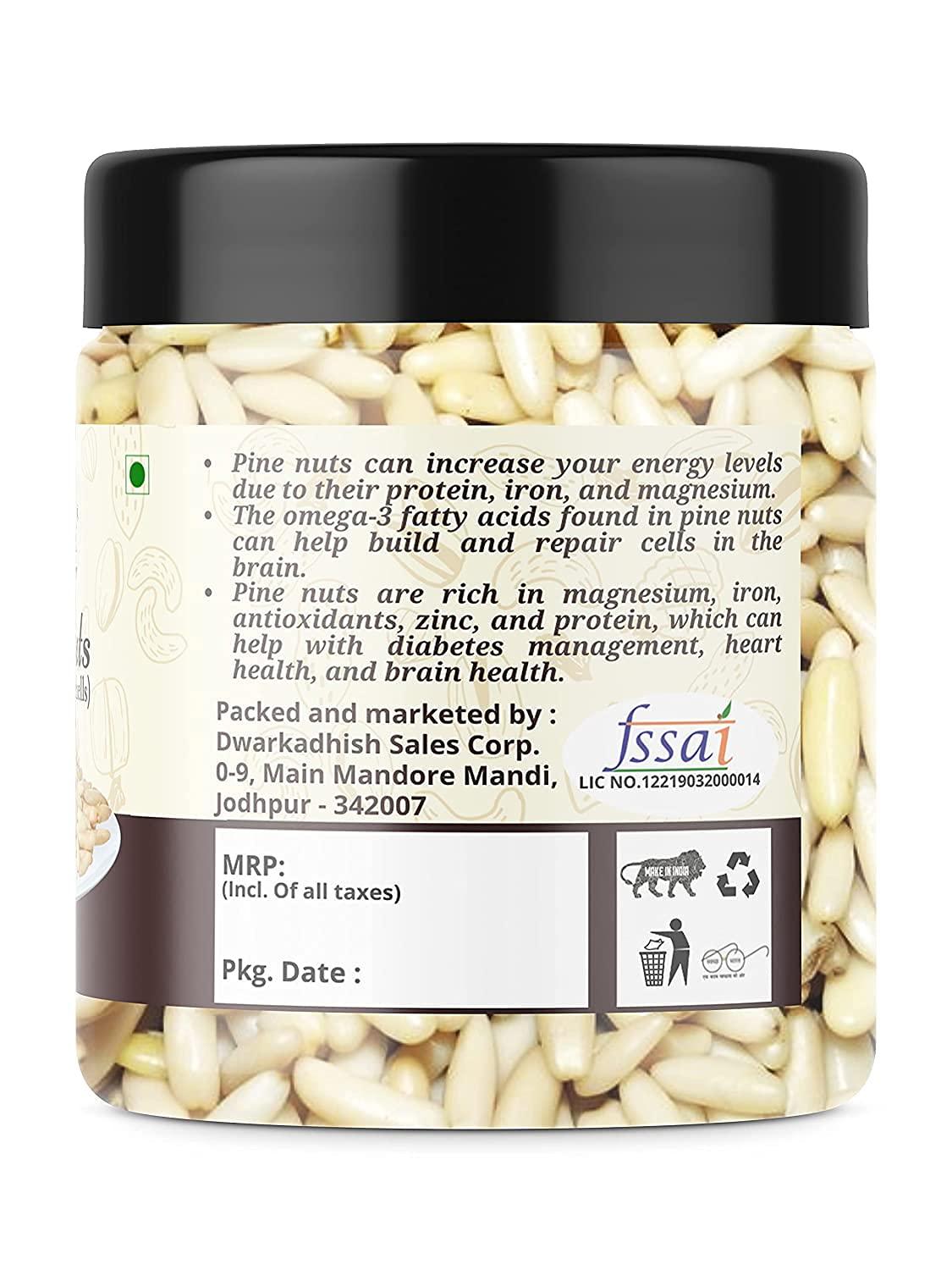 DHAWAK Dhawak Pine Nuts without shell, 200 Gms. | Chilgoza Dry Fruits [Jar Pack]