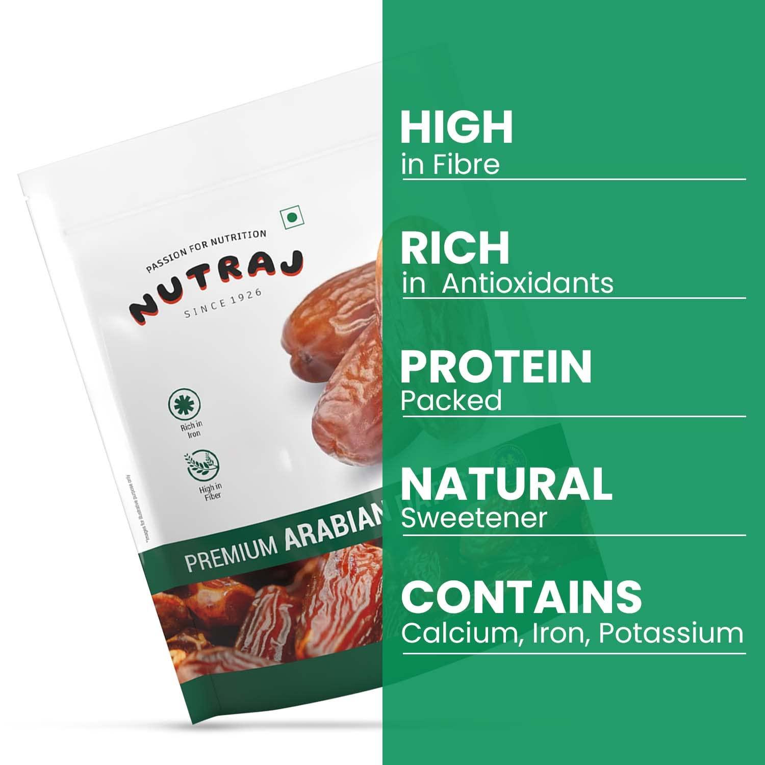 Nutraj Nutraj Arabian Dates 500g and Cashew Nuts W320 250g - 750g Combo Pack | Kaju | Khajoor | No Added Sugar | Dried Fruits | Nutritious, Delicious & Crunchy Kaju