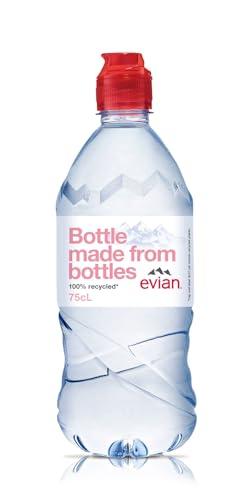 evian Evian Mineral Water, Naturally Filtered Drinking Water, 750ml Bottled Water Crafted by Nature, Case of 12 x 750ml Sports Cap Water Bottles