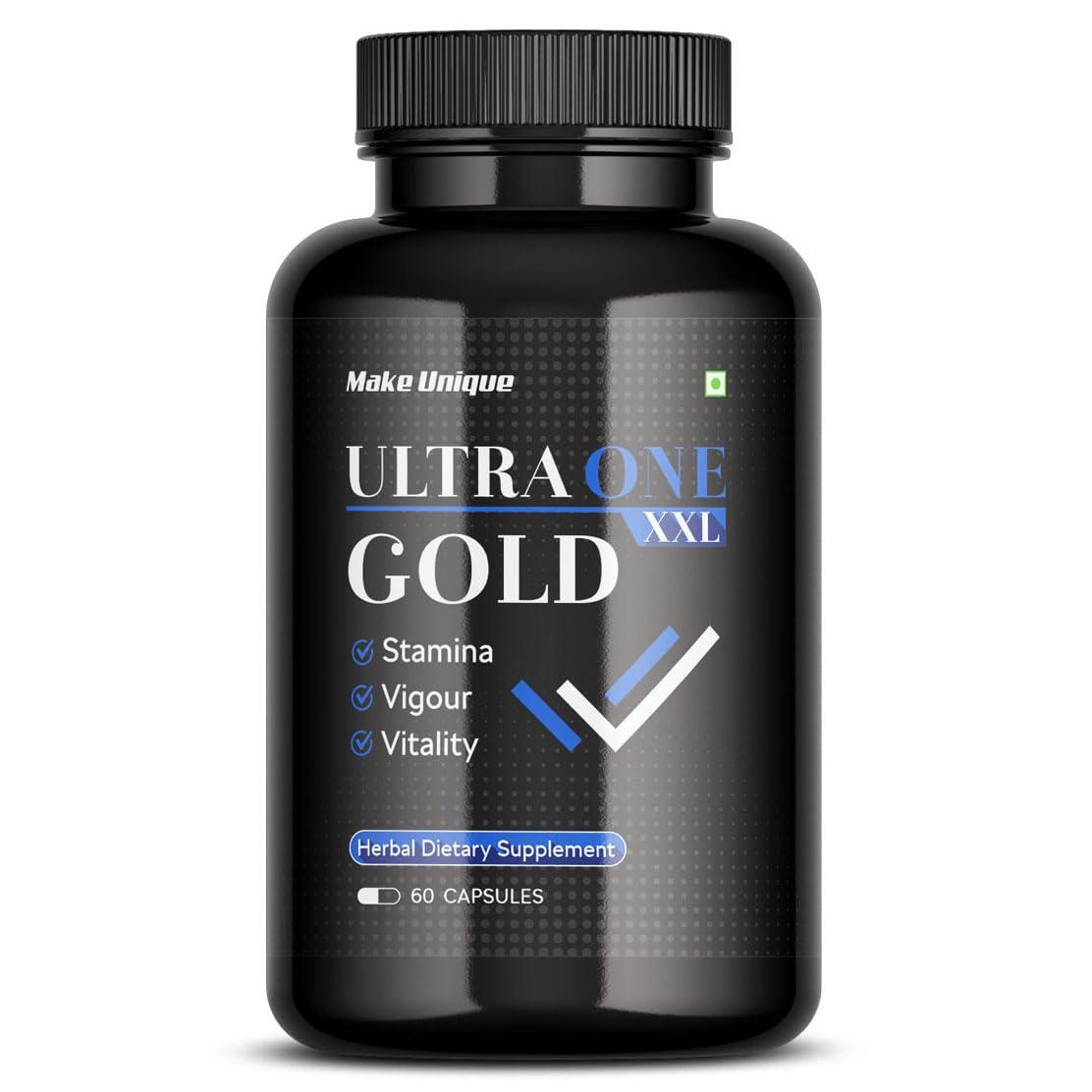 Make Unique Ultra One Gold Power of Stamina I Vigour I Vitality Grow Help For Mens | 60 Capsules