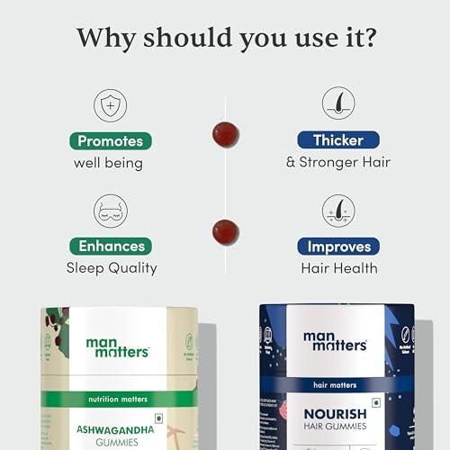 Man Matters Man Matters Ashwagandha Gummies & Biotin Gummies (120 Gummies) | 300mg Ashwagandha & Biotin | Nourishes Hair, Promotes Recovery, Enhances Well-Being, With Vit A, Vit C, Vit E, Zinc & DHT Blocker