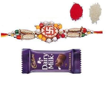 INDIGOCREATIVES Shubh Swaskita Rakhi with Chocolate, Pooja Tika Rakshabandhan for Brother