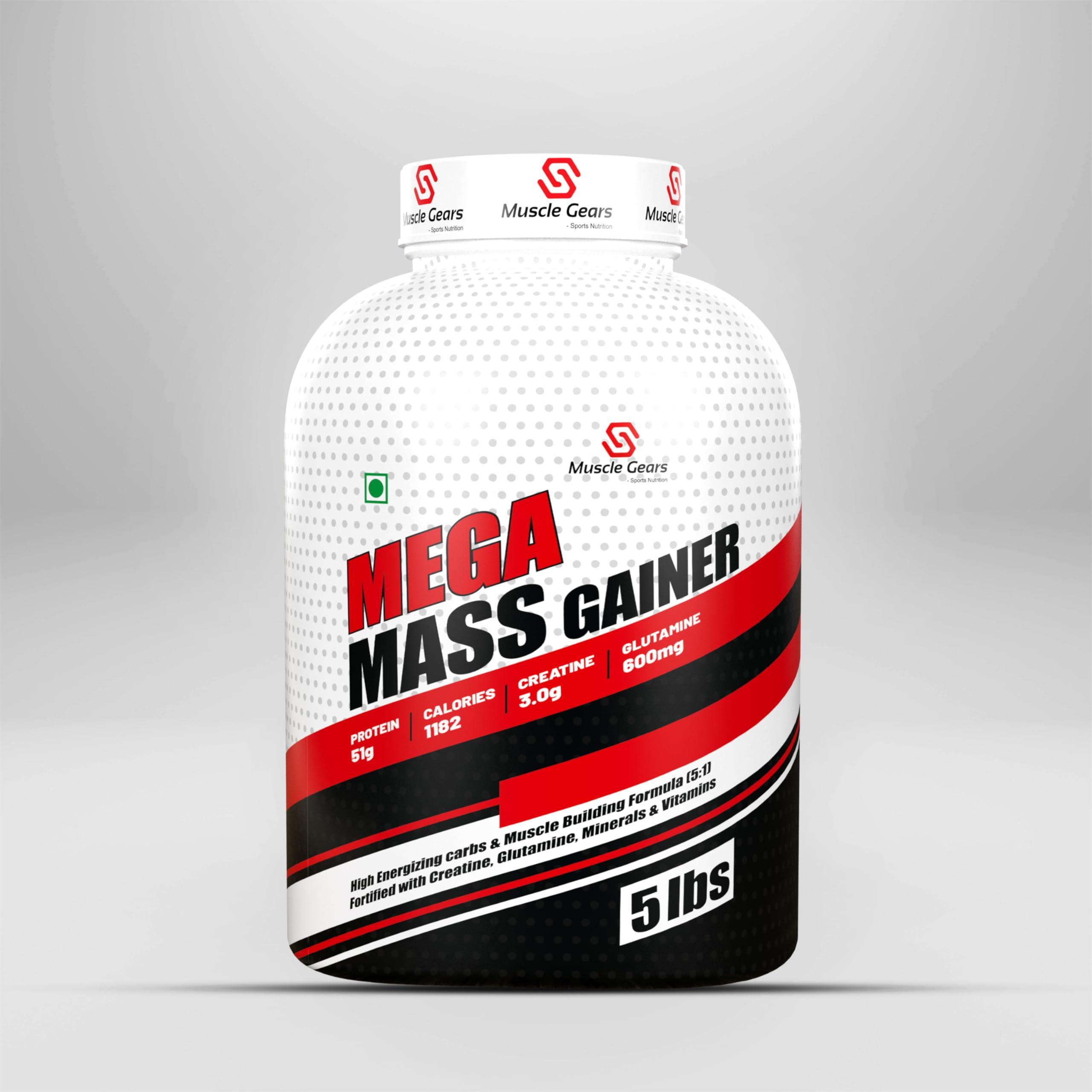 Muscle Gears Muscle Gears Mega Mass Gainer Weight/Mass Gainer Protein powder for Men & Women 5LBS, Strawberry