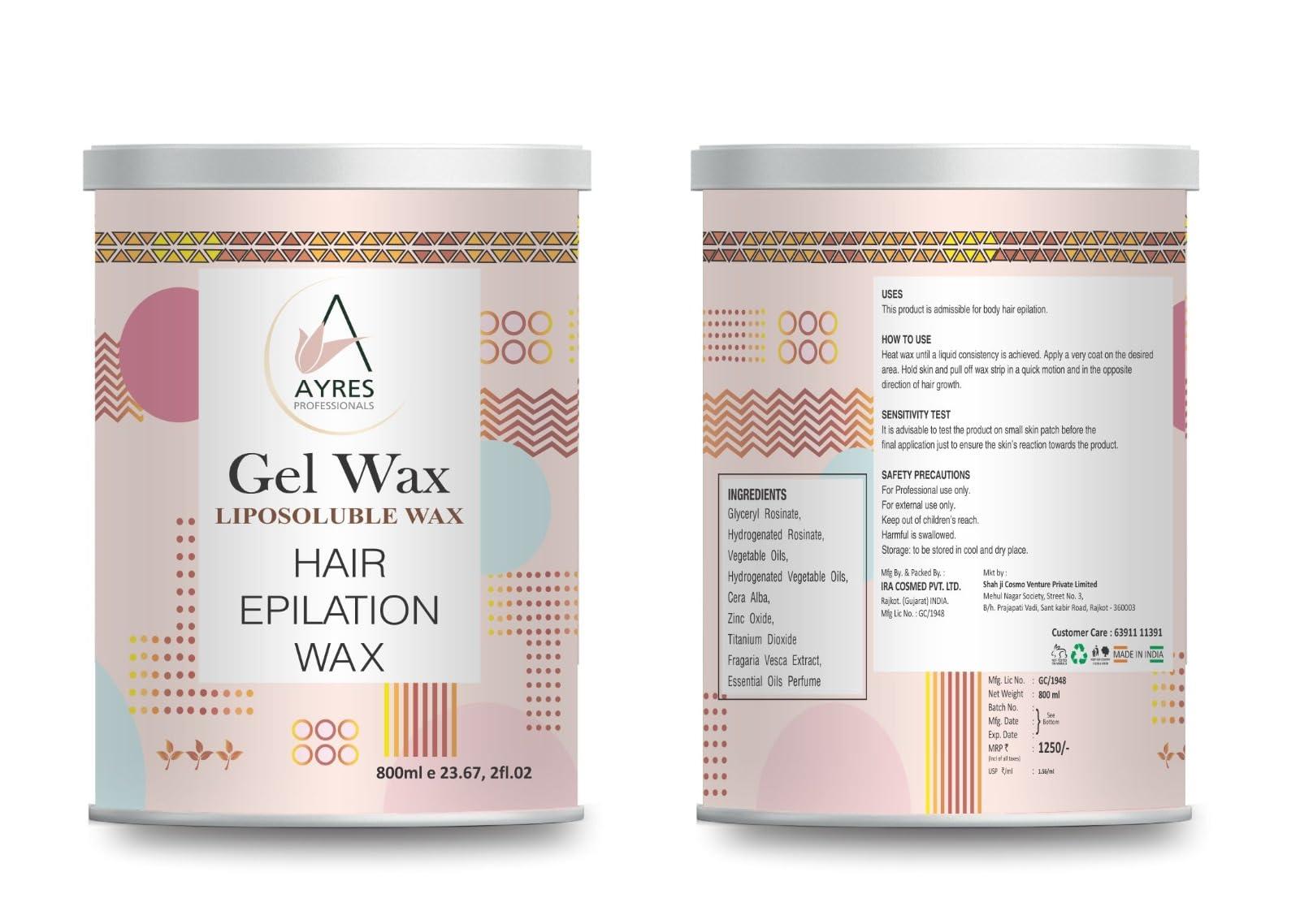 AYRES PROFESSIONAL WITH DEVICE OF A Ayres Liposoluble Gel Wax Crystal Clear Non Sticky Wax (800 Grams) | Arms, Legs, Chest, Back, And Full Body | Men & Women | Tan Removal | Oily To Normal Skin