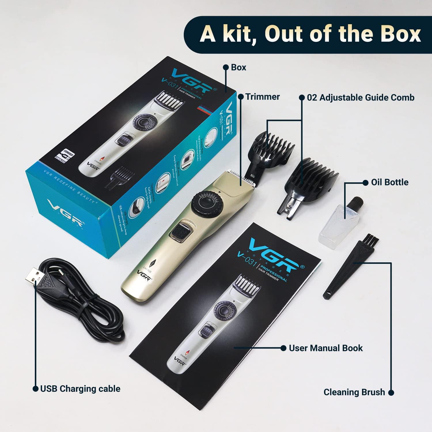 VGR VGR V-031 Professional Cord & Cordless Hair Clipper Runtime: 90 min Trimmer for Men Multicoloured