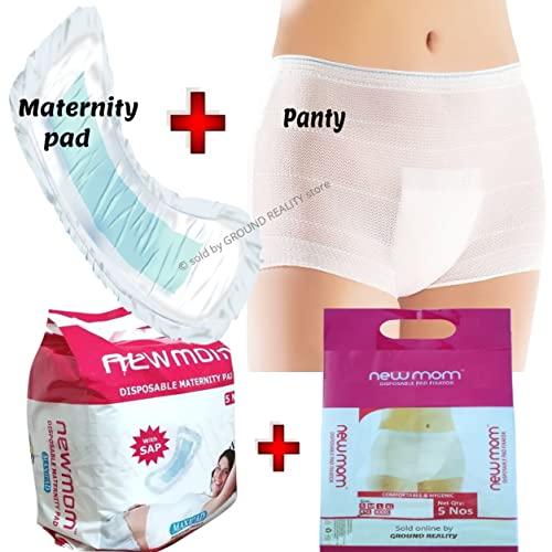 LUREME LUREME Combo Value Pack New Mom Maxi Maternity Sanitary Pads Napkins and XL Panty Pad Fixator for Pregnancy / After Delivery. 5 New Mom Pads and 5 XL (for Hip Size 101-112cm) Panty Pad Fixator