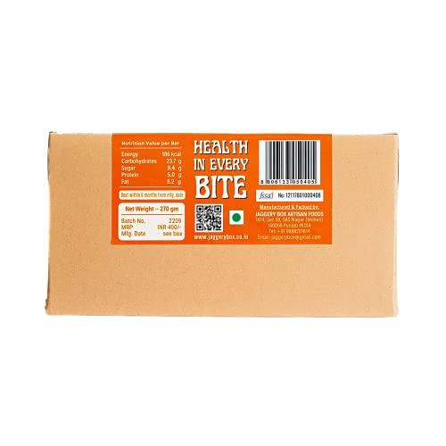 JAGGERY BOX Jaggery Box Nutty Orange Granola Snack Bar | All Natural with Wholegrains & Honey | No Preservatives & Artificial Flavours | 270g, Pack of 6 Bars