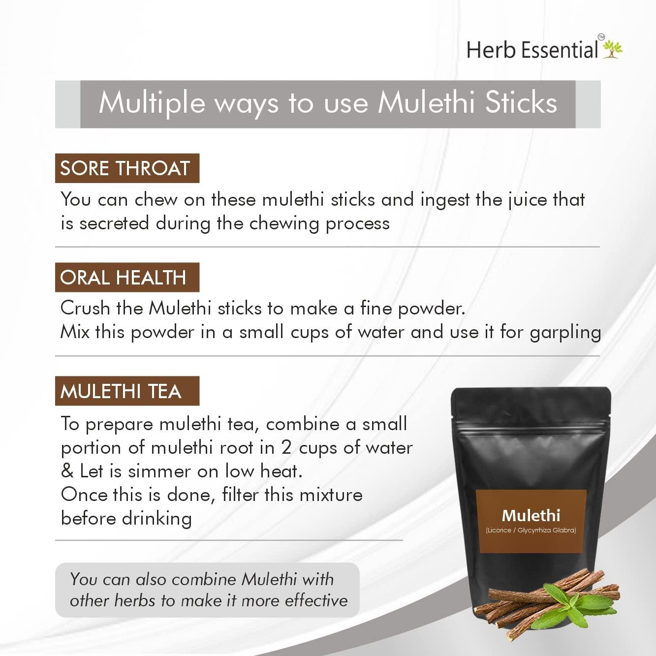 Herb Essential Herb Essential Mulethi Sticks | Yastimadhu (Licorice) For Chewing | Sore Throat Relief, (25g)
