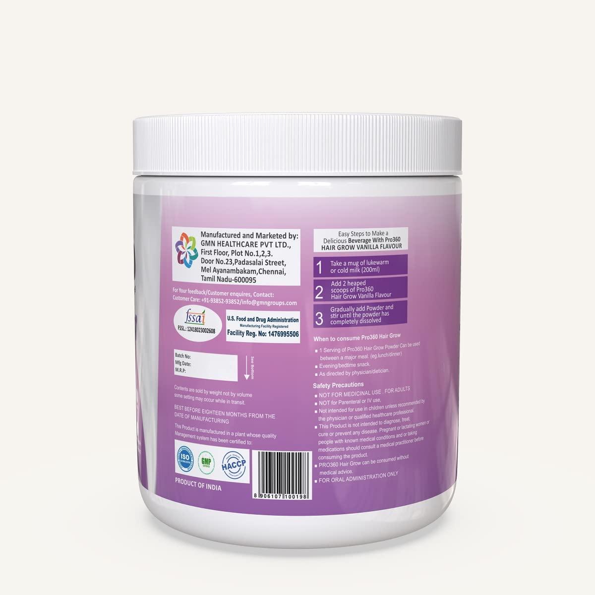 PRO360 Pro360 Hair Grow Protein Powder for Healthy Hair Growth Nutrition Supplement for Men and Women - Enriched with Biotin and Green Apple Skin Extract - Vanilla Flavor (250+250) g Pack of 2