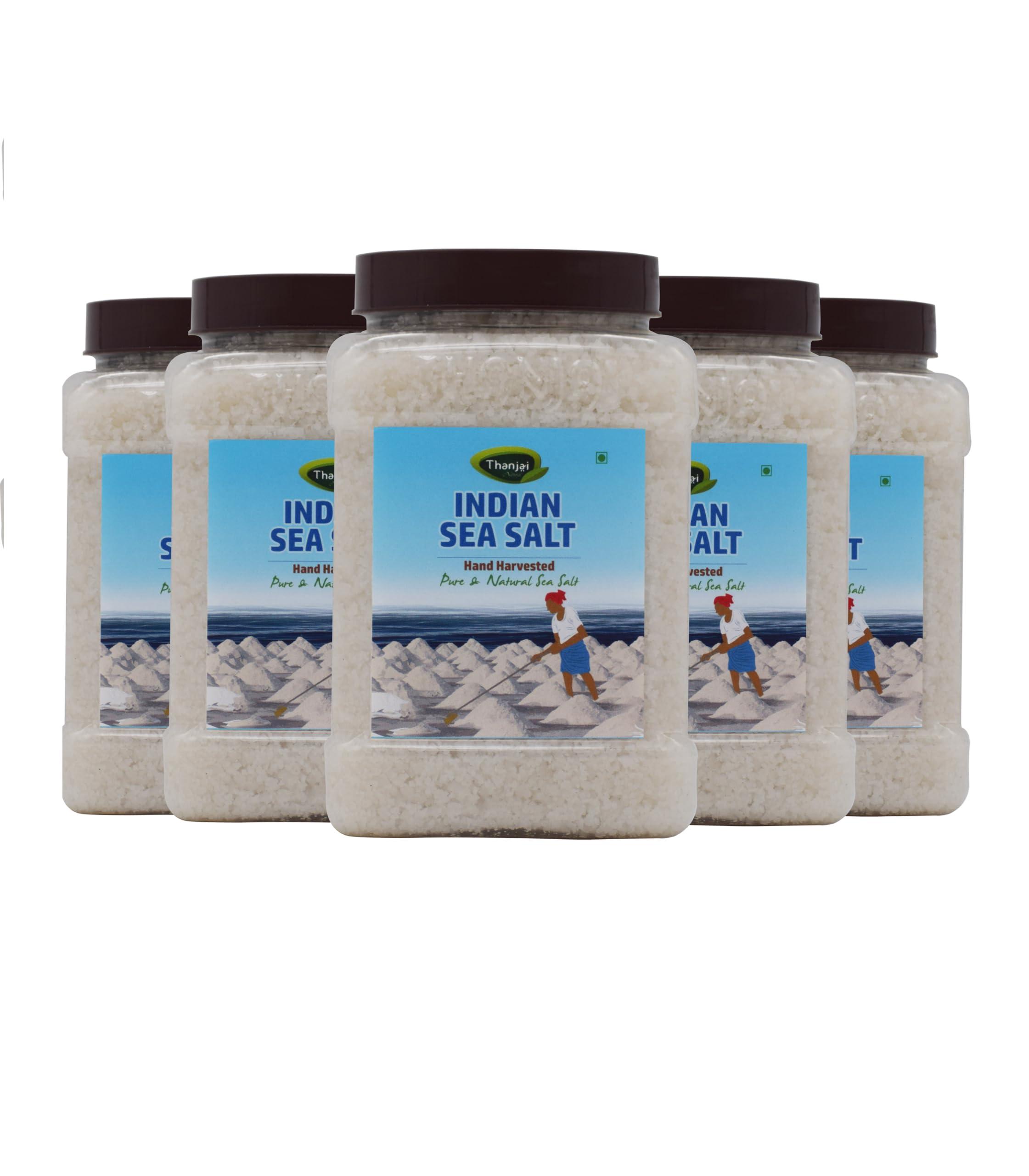 Thanjai Natural Thanjai Natural Indian Sea Salt 5kg (1Kg X 5) Aids Digestion, Flatulence, Rich in Natural Iodine, Potassium, Magnesium, Unprocessed Table Salt (1kg Jar x 5)