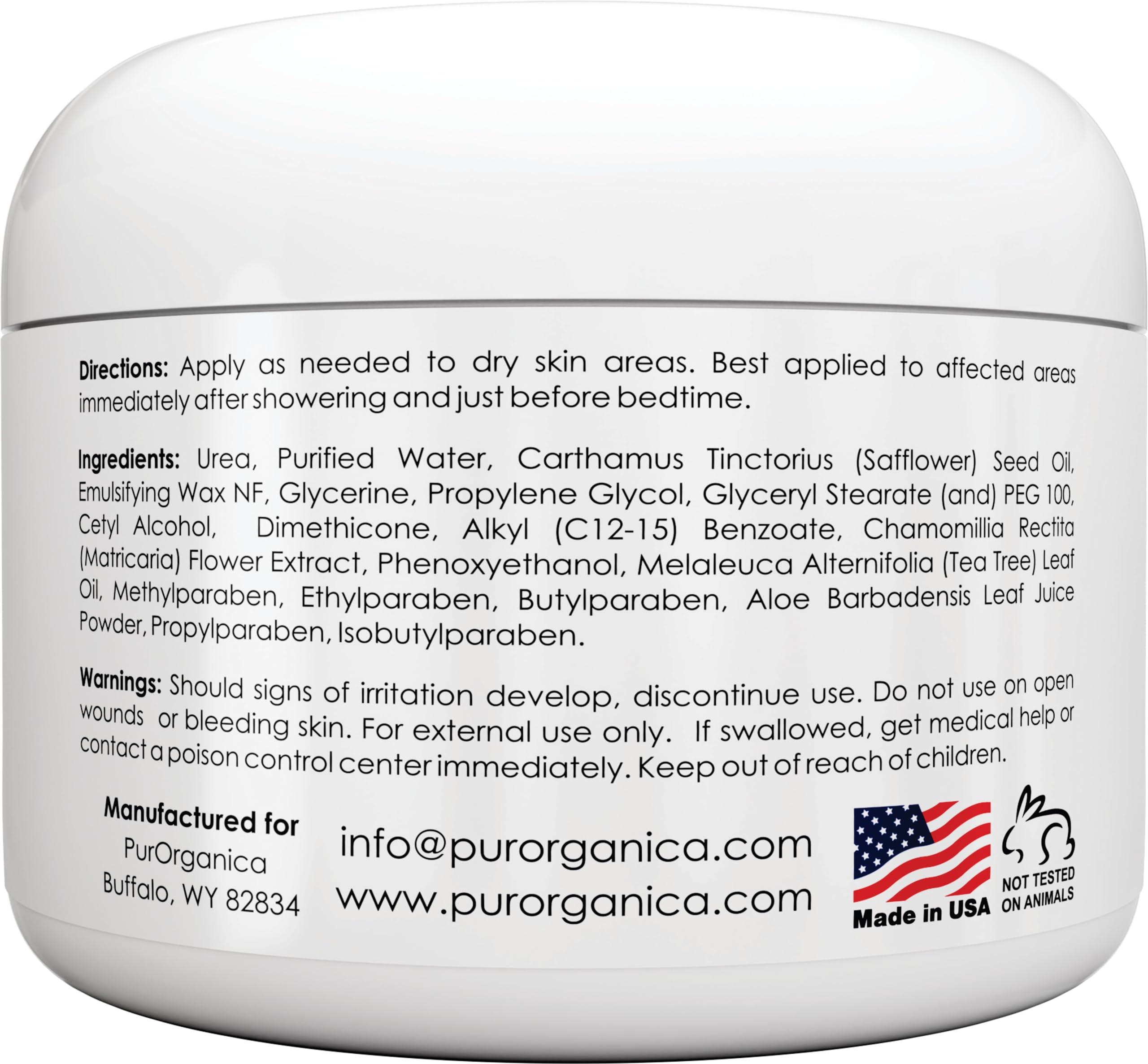 PurOrganica Pursources Urea 20% Foot Cream 4 Oz - Best Callus Remover - Moisturizes And Rehydrates Feet - Soothes Softens Thick, Cracked, Rough Dead And Dry Skin - Your 100% Satisfaction Or Money Back Guarantee