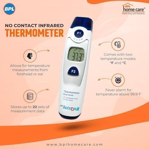 BPL Medical Technologies BPL Medical Technologies Accu Digit Non Contact Dual Infrared Thermometer, Multi-Purpose, Wide Range (White)