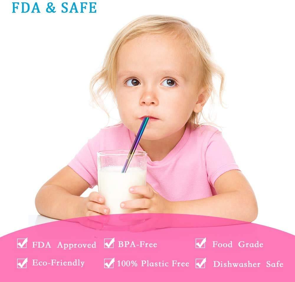 IKTU Iktu Telescopic Reusable Straws, Portable Stainless Steel Drinking Straw with Cleaning Brush and Storage Case, Folding Metal Straw for Travel, Home and Office (Silver + Rainbow)