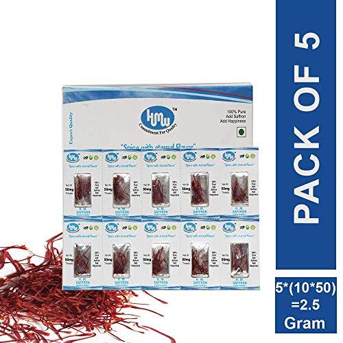 HMW HMW Golden Yellow Kashmir Saffron Original Natural Pure Certified Grade I - 500 milligrams (Pack of 10)