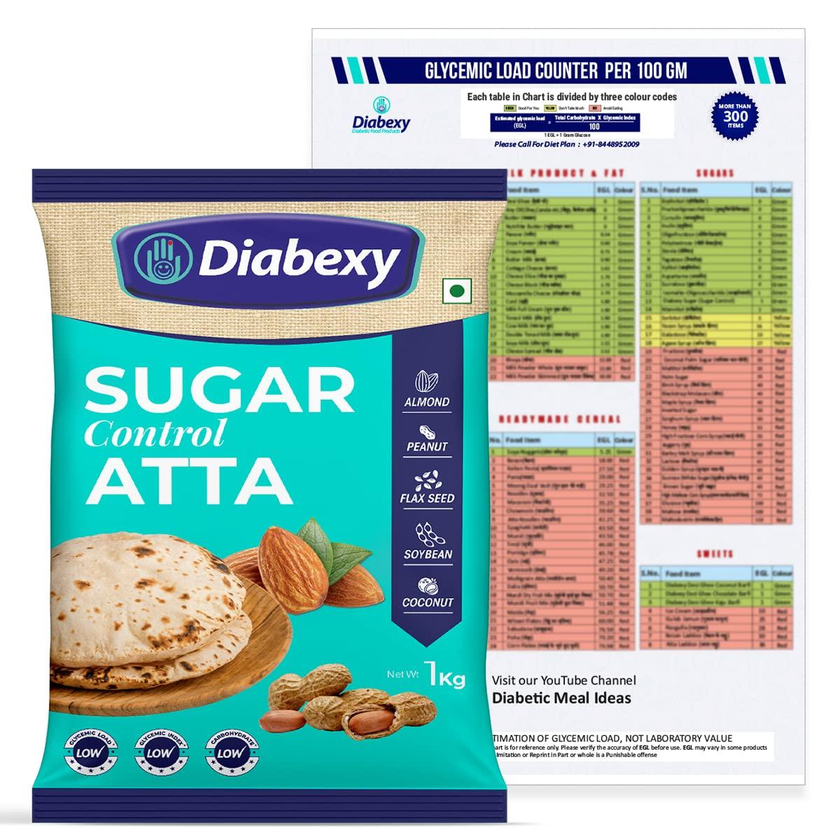 diabexy Diabexy Atta Sugar Control for Diabetes1kg with Glycemic Load Counter Chart