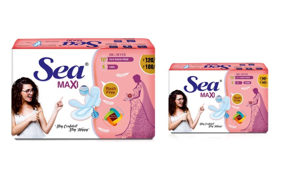Sea SEA Sanitary Pad For Women | 30 XXL Maxi + 6 XL Maxi Period Combo Pack | Organic Cotton Pad with Leak And Odour Lock Technology