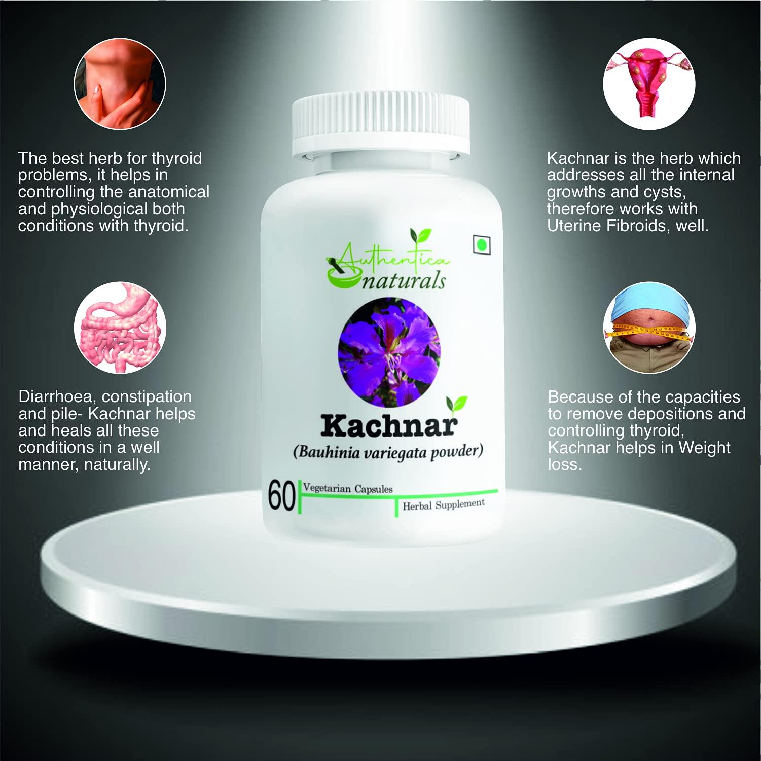 Authentica naturals Authentica naturals Kachnar Capsules | Bauhinia variegata | Reduces Thyroid Issues | Removes Mouth Ulcers & Bad Breath | Improves Liver Functioning | 850 mg (60 Vegetarian Capsules)