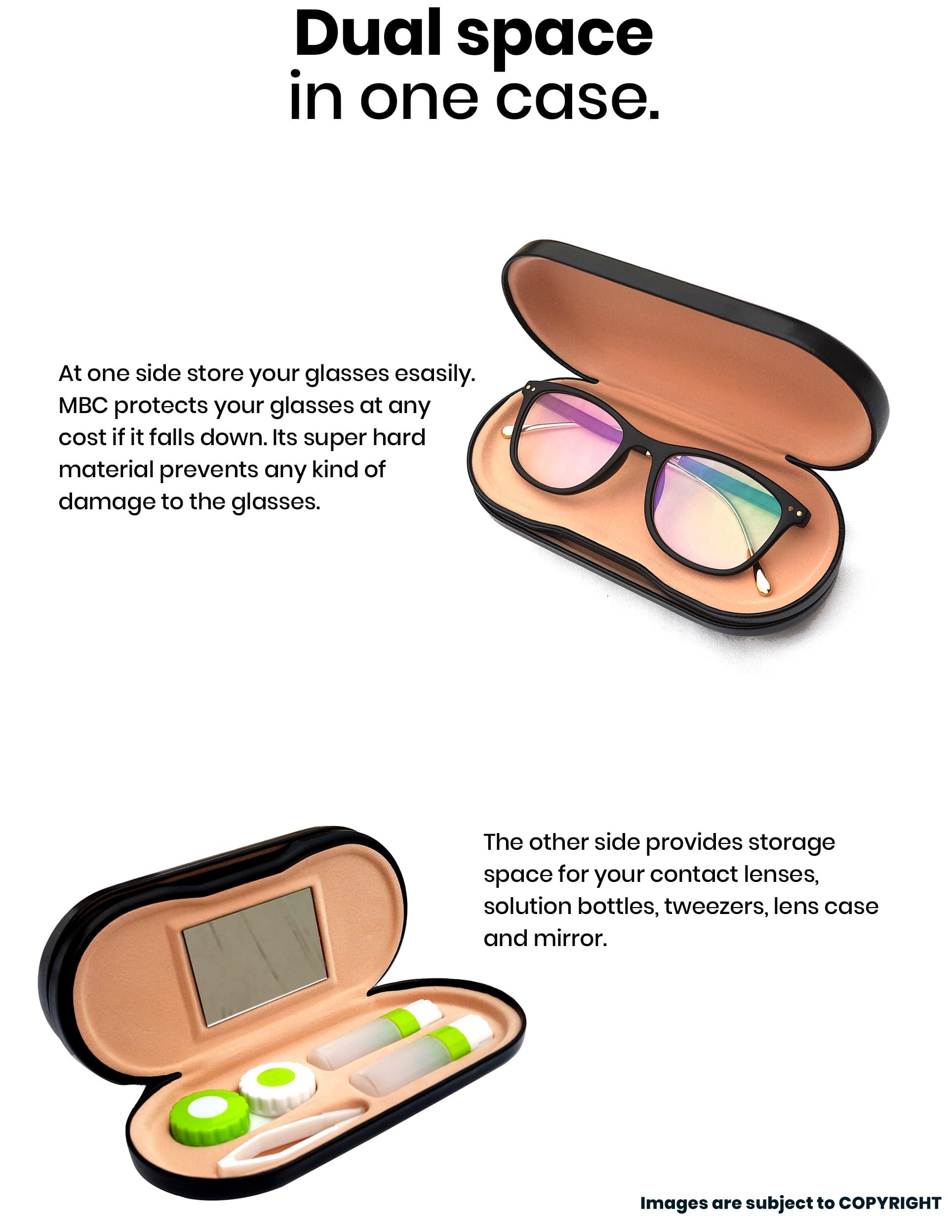 SPECTACKLE SPECTACKLE MBC Contact Lens Case | 2-in-One Portable Contact Lens case and Glasses Dual case | Tweezer | Solution Bottles | Lens Holder | Mirror (Floral Blue)