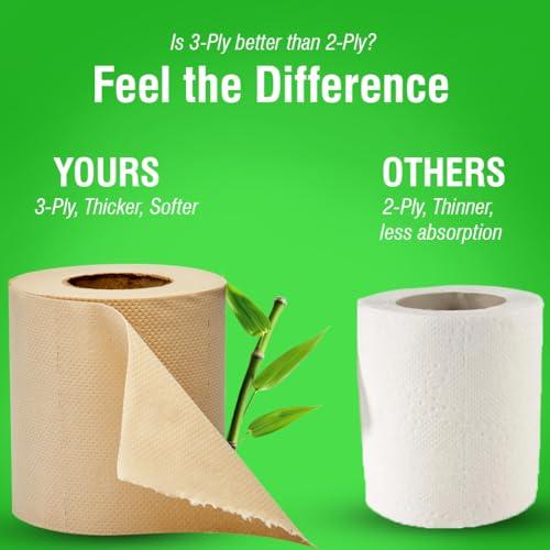 Beco Beco Toilet Tissue Rolls | 3-ply, 1920 Pulls (160 x 12 Rolls) | Tissue Paper Roll, Toilet Paper Roll - Eco Friendly, Soft & Highly Absorbent, 100% Natural Bamboo, Chemical-Free, Hypoallergenic