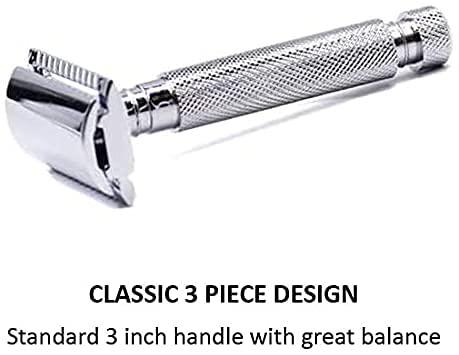 PARKER Safety Razor PARKER Safety Razor Men Parker 97R Traditional Short Handle Double Edge Safety Razor & 5 Parker Premium Razor Blades