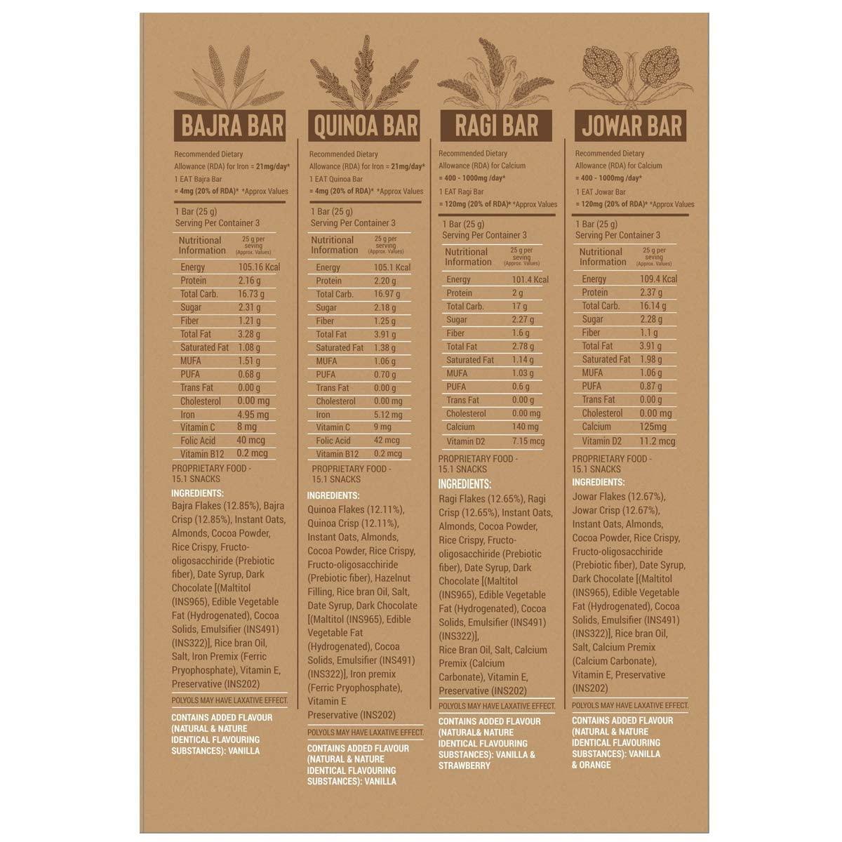 Mindful Eat Anytime Mindful Healthy Assorted Millet Energy Bar | Gluten Free & High Fiber | Energy Bar Sugar Free| Healthy Bar & Breakfast Protein Bar | Millet Bar/Energy Bar-300gm (12pcs of 25gm)