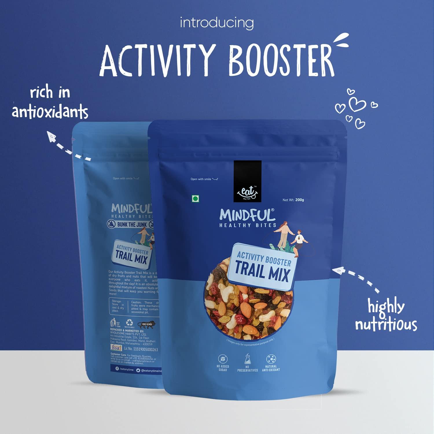 EAT Anytime EAT Anytime Mindful Healthy Activity Booster Trail Mix | No Preservatives & No Added Sugar | Natural Antioxidant | High Energy & Protein | Premium Trail Mix with Healthy Snacks | Activity Booster Trail Mix - 200gm