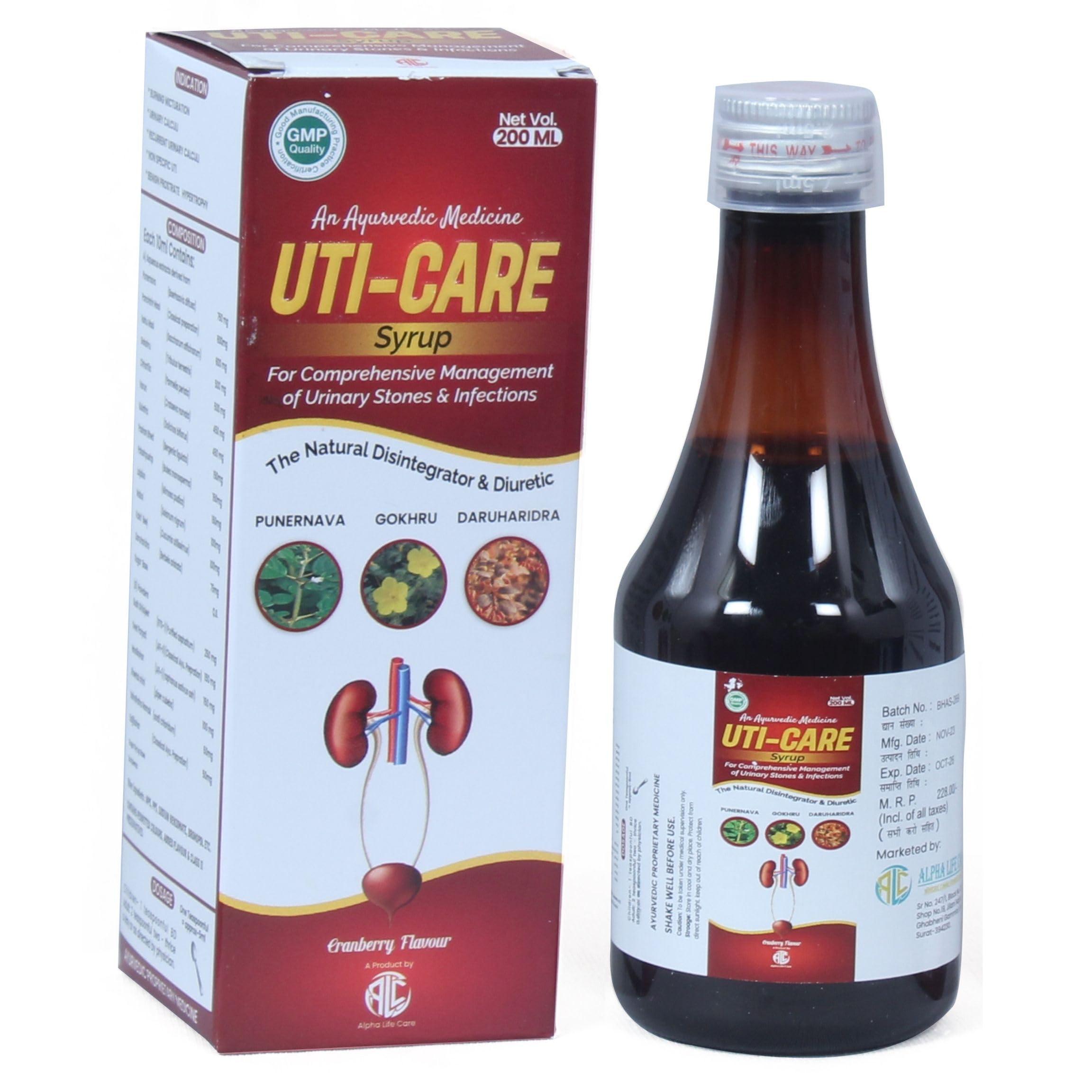 ALPHA LIFE CARE ALPHA LIFE CARE UTI-CARE An Ayurvedic 200ml Syrup For Urinary Track Infection(UTI), Support Kidney Health,Relief from Burning Sensation,Detoxifying Supplement with Punernava, Gokhru & Daruharidra (Pack of 6)