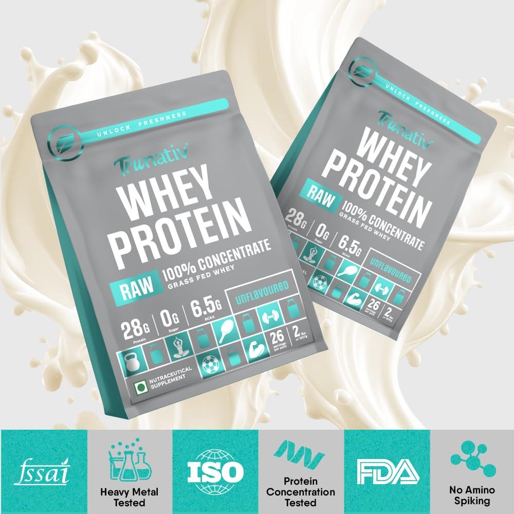 TruNativ TruNativ Raw Whey Protein Concentrate Powder for Muscle Support & Recovery | 24 gm Protein | 5 gm BCAA | No Added Sugar | Ultra low Carbs | For Men & Women | Unflavoured Protein Powder 907g