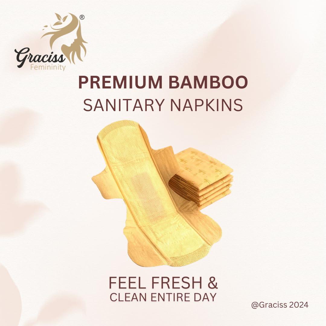 Graciss ; Femininity Graciss 10 Pcs Bamboo 3XL(350MM) size Ultra-thin Sanitary Pads for Women | sanitary napkins| Rash & Odour free| With premium cotton top and Bamboo strip With disposable wrap