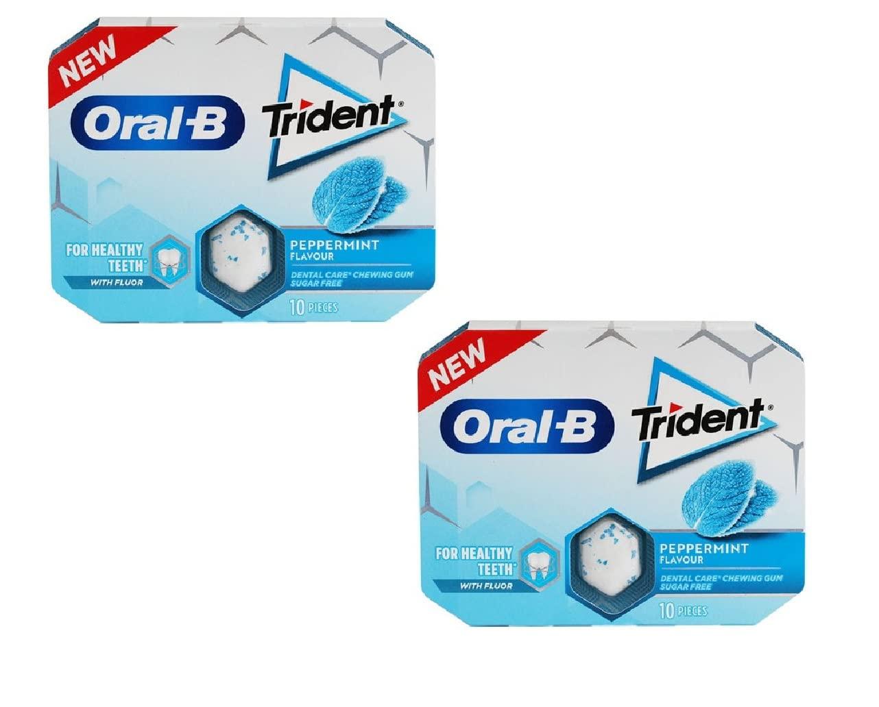 Generic Trident Oral-B Sugar Free Chewing Gum Peppermint Flavour Dental Care For Healthy Teeth Each Strip Contain 10 Pieces Pack Of 2 (Imported)
