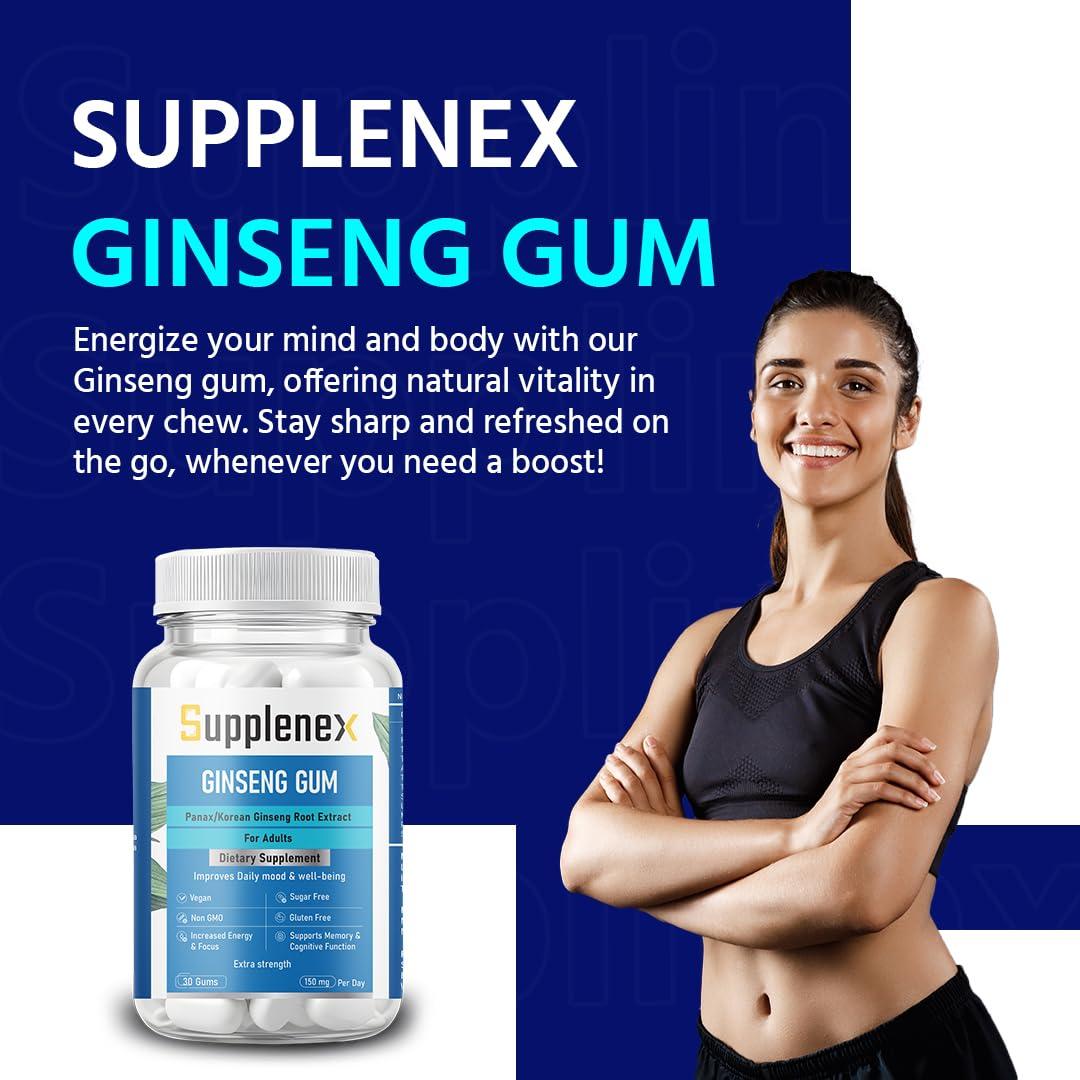 Supplenex Supplenex Ginseng Gum Panax/Korean Ginseng Root Extract 30 Chewing Gum | 150mg Per day | Supports Energy, Vitality & Strength | For Men & Women