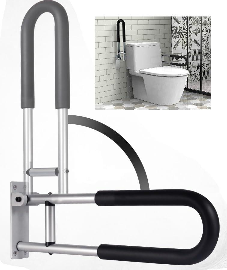 MOMISY MOMISY Wall Mounted Flip up/Folding Aluminum Grab Bar Rails 23.6 Inch Toilet Handrails Bathroom Safety Bar Hand Support for Senior Citizen Injured and Handicapped (1)