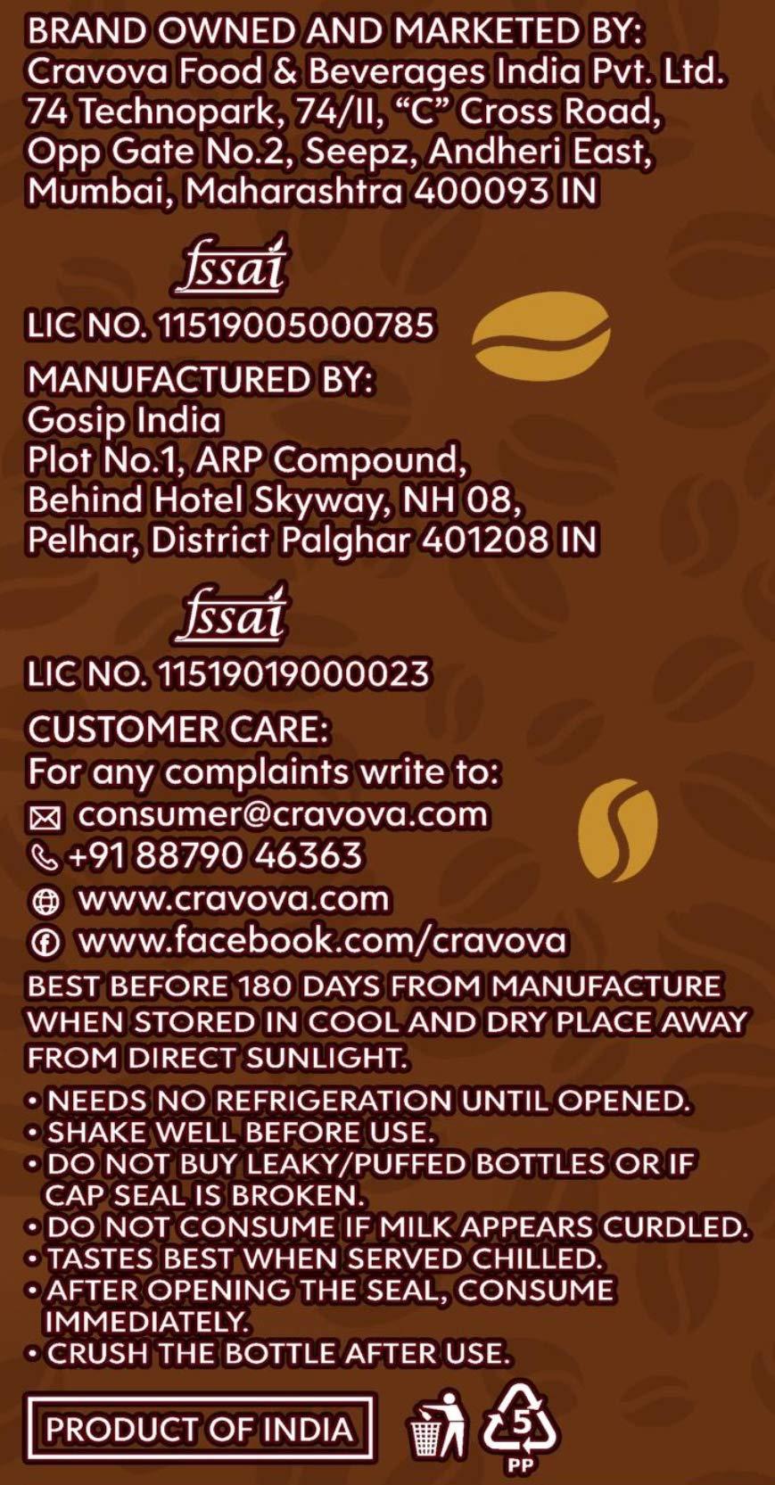 CRAVOVA - THE CRAVE BEGINS CRAVOVA |THE CRAVE BEGINS | Mocha Cold Coffee | 200 ml Bottel (Pack of 8)