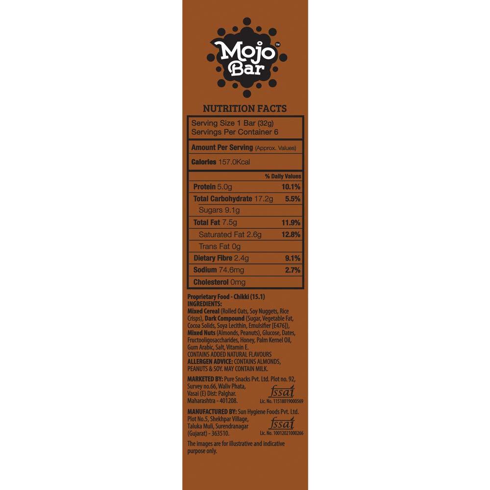 Mojo Bar Mojo Bar Energy Bars Choco Almond & Protein | 100% Whole Grains, Nut & Fruit | High Energy & Granola Bars | 5g Protein Snack | Pack of 6 x 32g Energy Bars | Gluten Free & No Preservatives