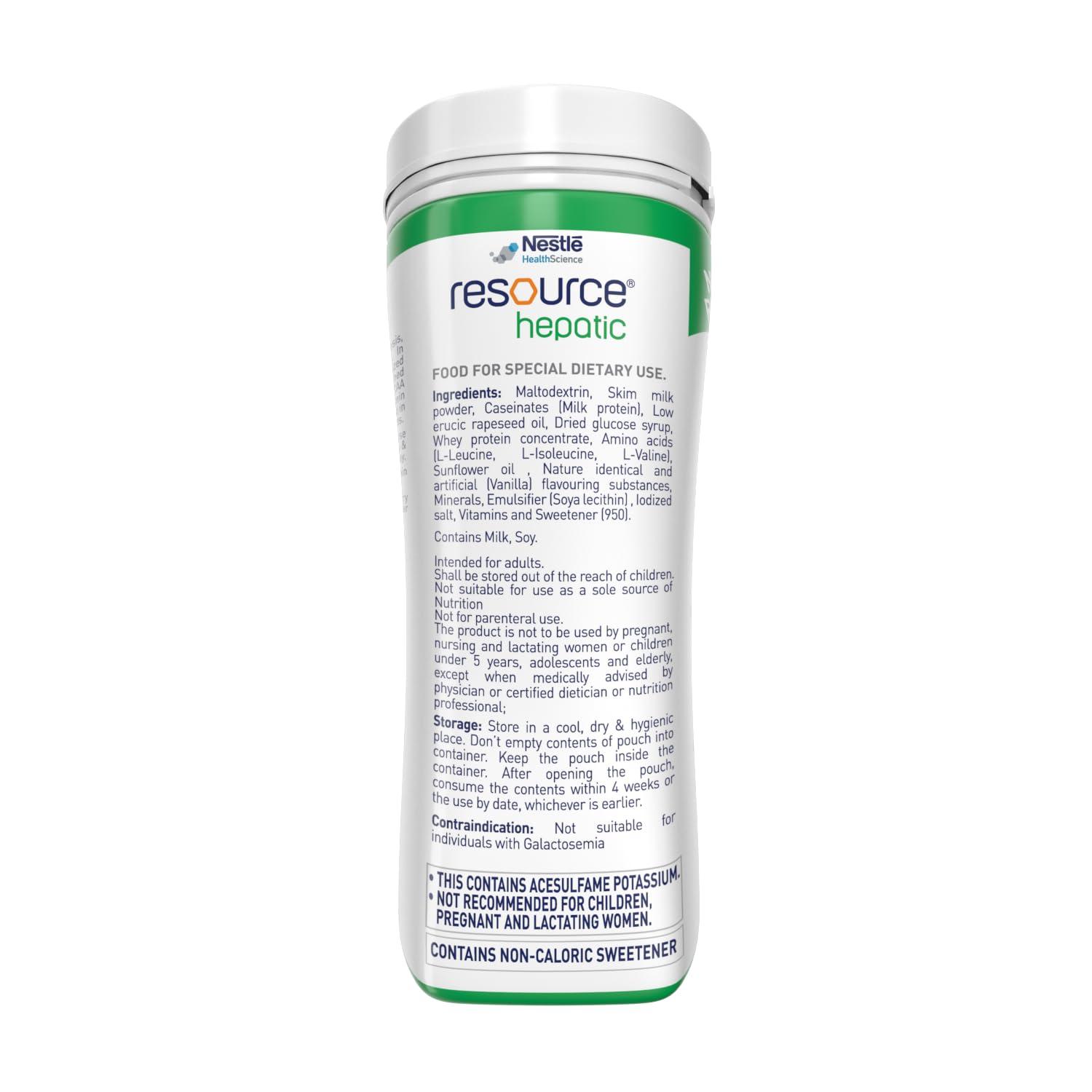 Nestle RESOURCE Hepatic, For Dietary Management, Rich In Protein, Vanilla Flavour, 400g, Pet Jar