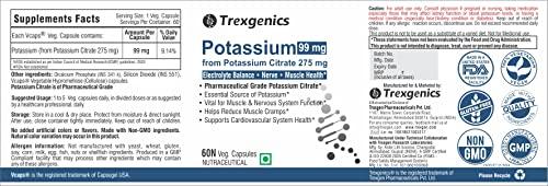 Trexgenics Trexgenics POTASSIUM CITRATE (K 99) 310 mg Electrolyte Balance, Nerve & Muscle Health VEGAN & NON-GMO (60 Vcaps) (Pack of 3)
